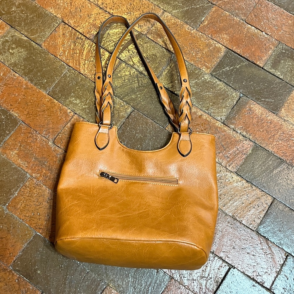 Women’s Tan Shoulder Bag with Braided Straps - Picture 3 of 6